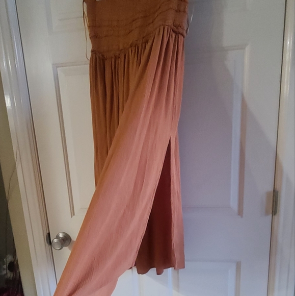 O'Neill Orange 🍊 Devyn Strapless Smocked-Bodice Side-Slit Midi Dress EUC - Picture 6 of 8